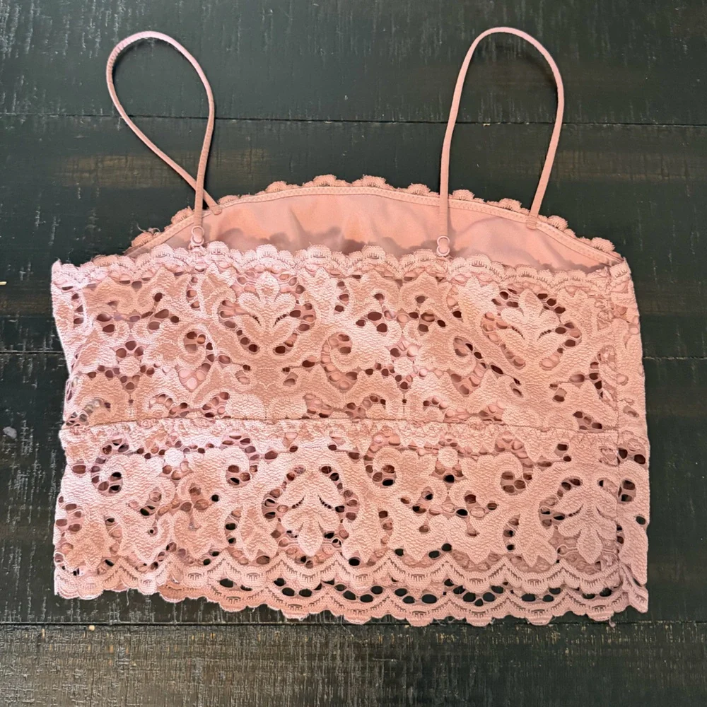 BKE Essentials pink mauve lace bralette Large lightly lined boho comfort‎ casual